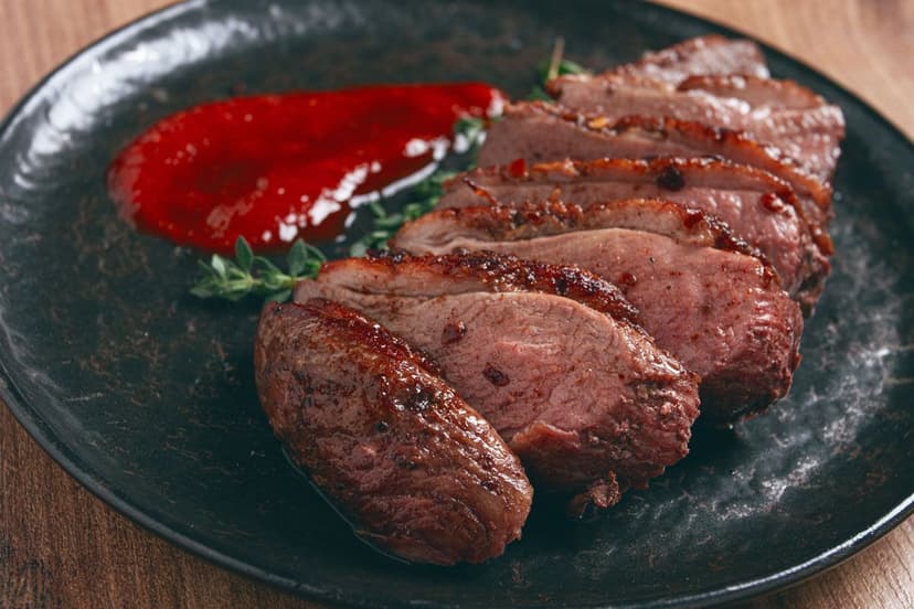 Peppercorn and Thyme Crusted Duck with Blackberry Sauce